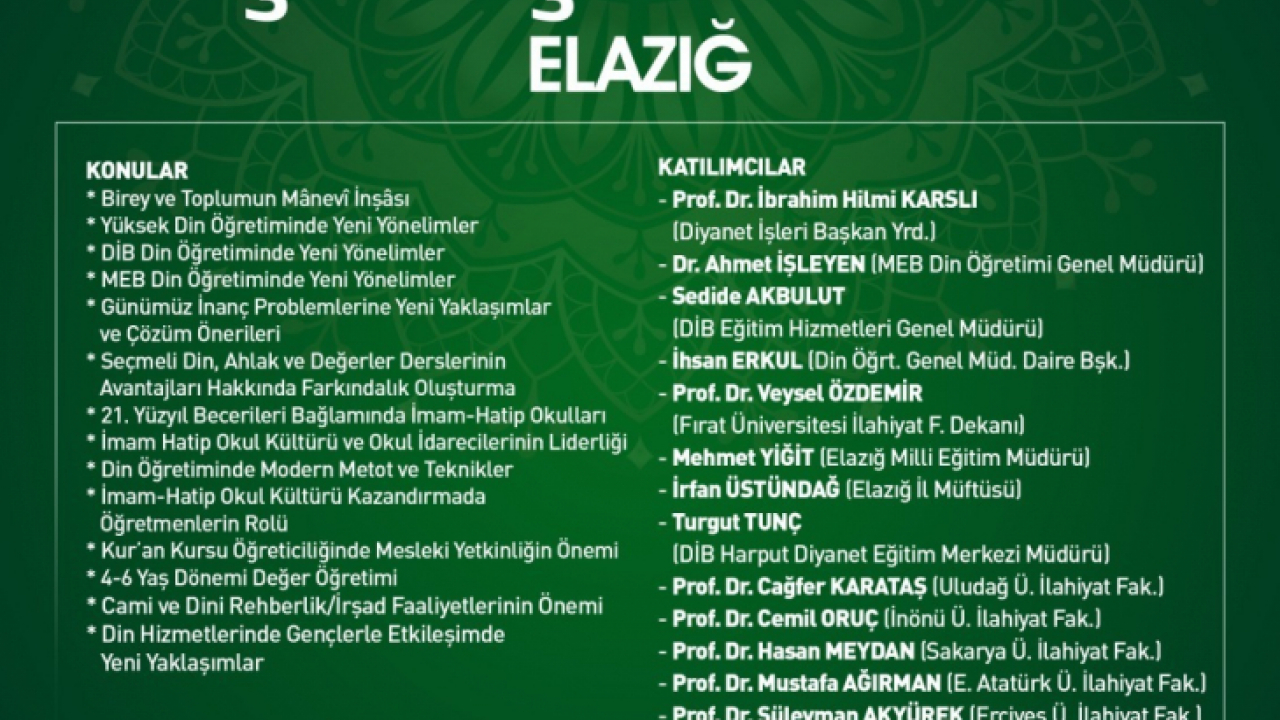 Elazığ'da Din Öğretimi ve Hizmetleri Çalıştayı - II Düzenlenecek